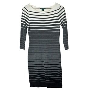 Lauren Ralph Lauren Sweater Dress Lightweight Size XS Striped‎ Gray White Black